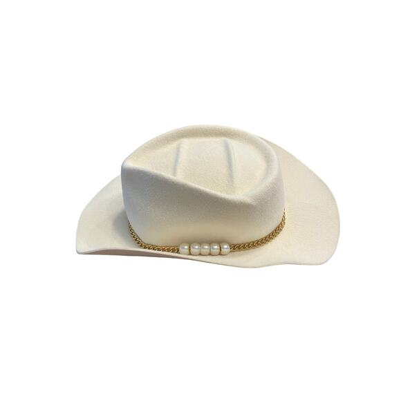 Gladys Tamez Camille Western Hat Felt Velour Gold Chain Pearl Alabaster Size L main image 9